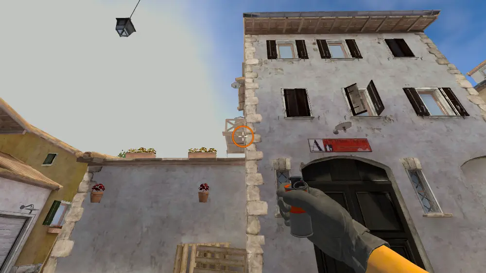 Standing on the A Long spot on Inferno, the aim mark on the point this molotov is thrown at.