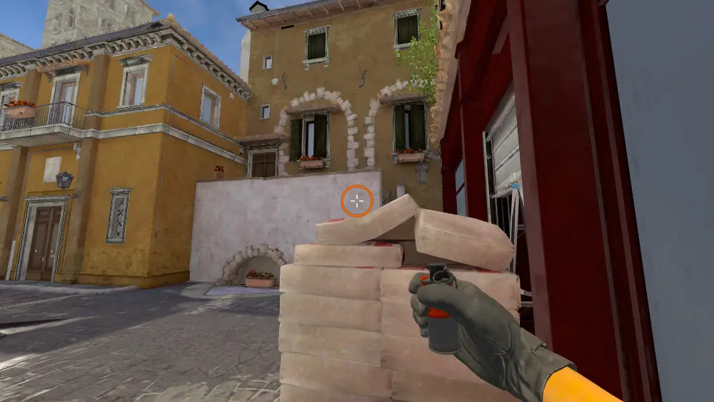 Standing on the Front Sandbags spot on Inferno, the aim mark on the point this flash is thrown at.