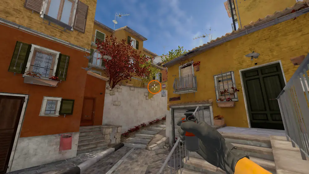 Standing on the T Spawn spot on Inferno, the aim mark on the point this flash is thrown at.