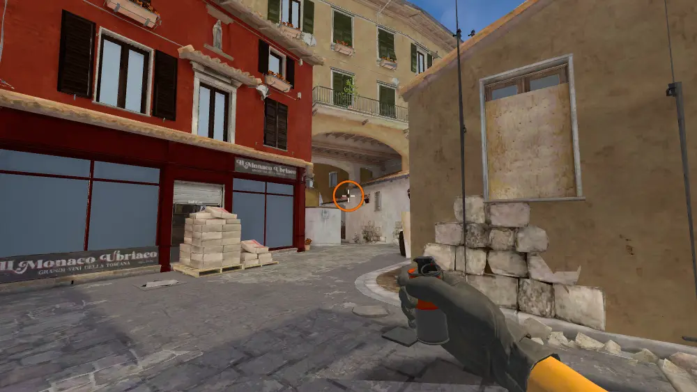 Standing on the Yellow Wall spot on Inferno, the aim mark on the point this molotov is thrown at.