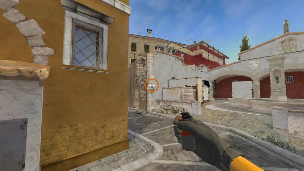 Standing on the CT spot on Inferno, the aim mark on the point this flash is thrown at.