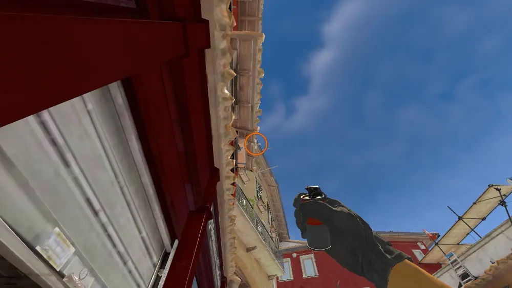 Standing on the Sandbags spot on Inferno, the aim mark on the point this flash is thrown at.