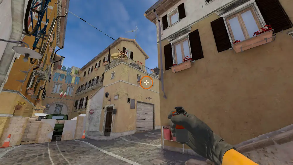 Standing on the Alt Mid spot on Inferno, the aim mark on the point this smoke is thrown at.
