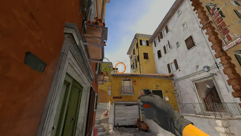 Standing on the T Spawn spot on Inferno, the aim mark on the point this smoke is thrown at.