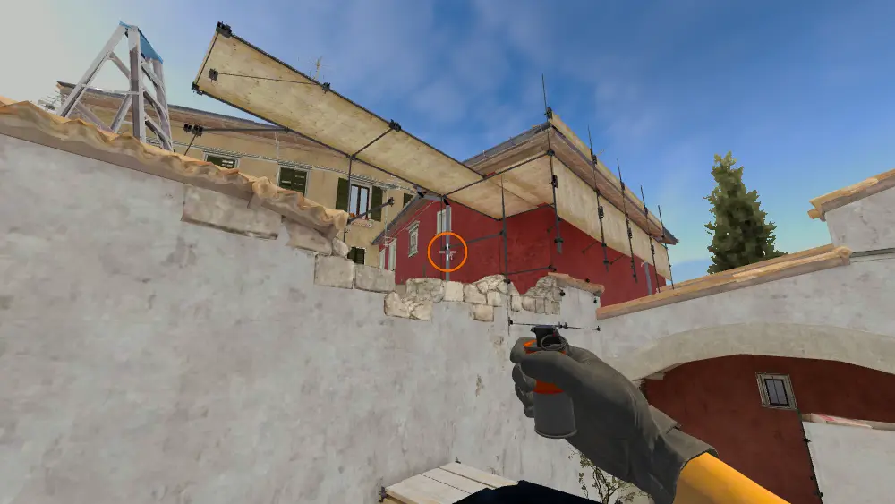 Standing on the Oranges spot on Inferno, the aim mark on the point this molotov is thrown at.