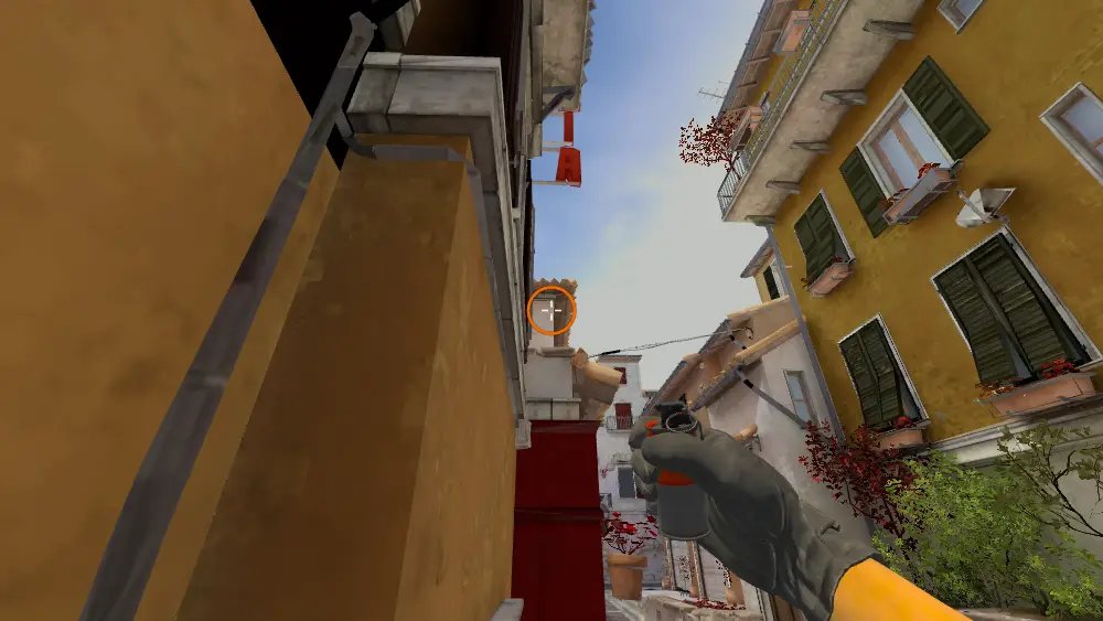 Standing on the Alt Mid spot on Inferno, the aim mark on the point this smoke is thrown at.