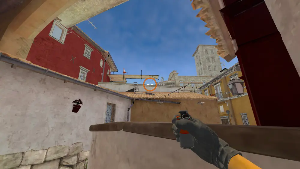 Standing on the Half Wall spot on Inferno, the aim mark on the point this smoke is thrown at.