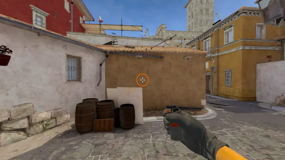 Standing on the Half Wall spot on Inferno, the aim mark on the point this molotov is thrown at.