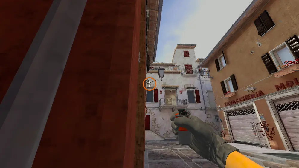 Standing on the Alt Mid spot on Inferno, the aim mark on the point this molotov is thrown at.