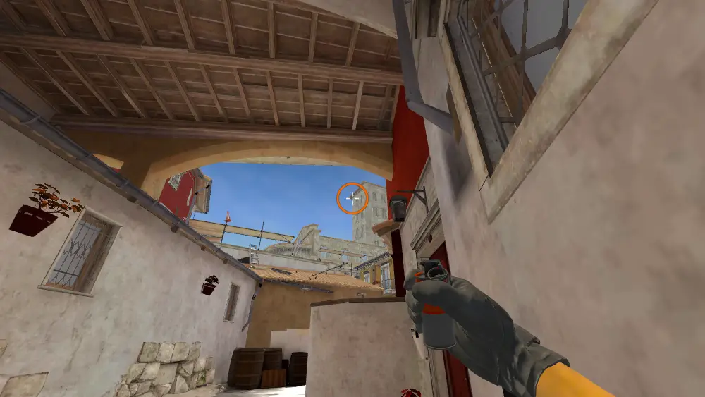 Standing on the Banana spot on Inferno, the aim mark on the point this smoke is thrown at.