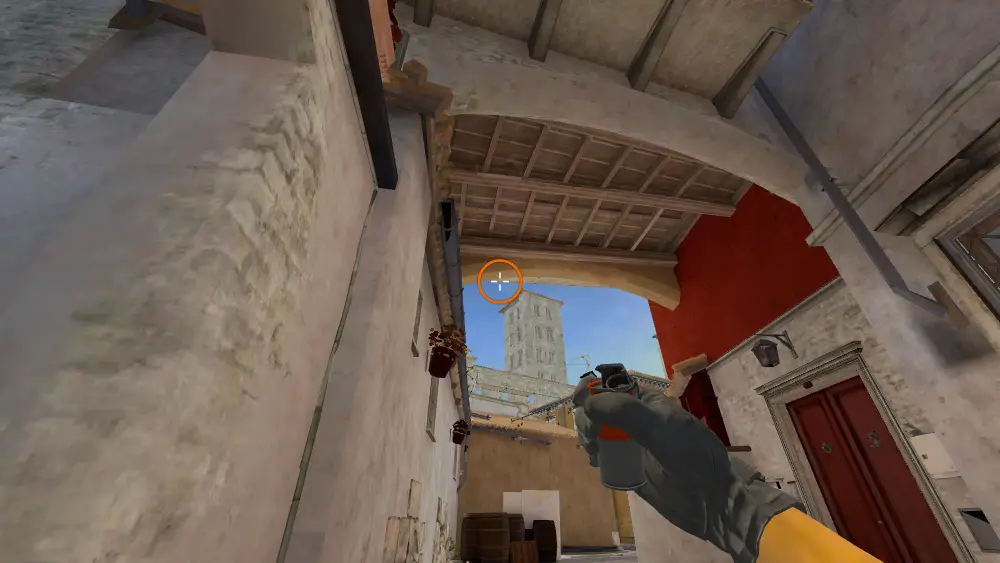 Standing on the Logs spot on Inferno, the aim mark on the point this smoke is thrown at.