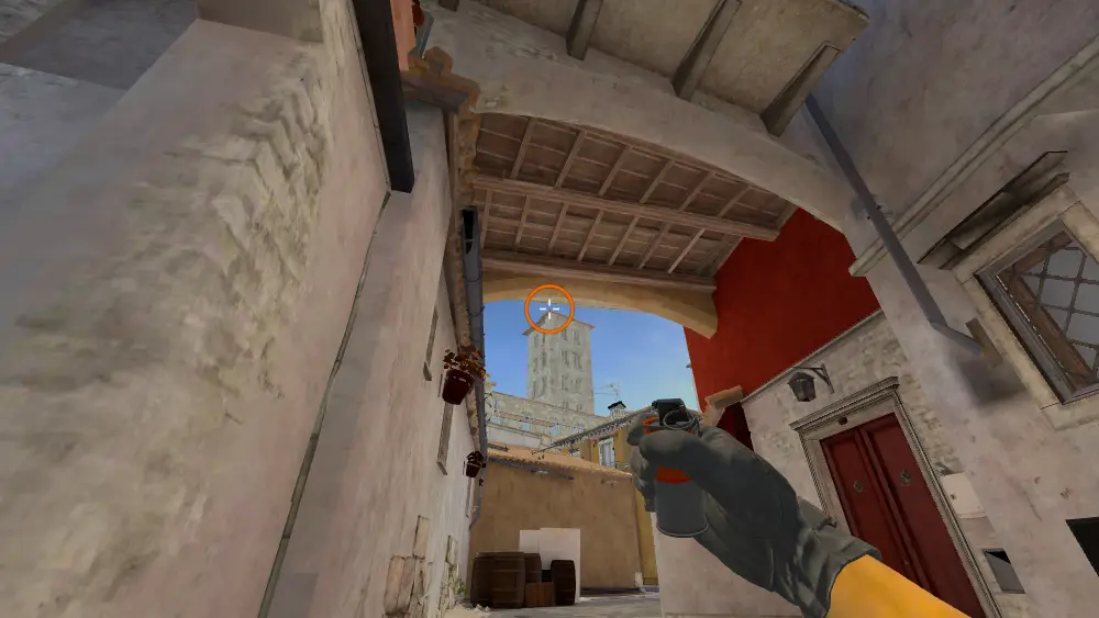 Standing on the Banana spot on Inferno, the aim mark on the point this smoke is thrown at.
