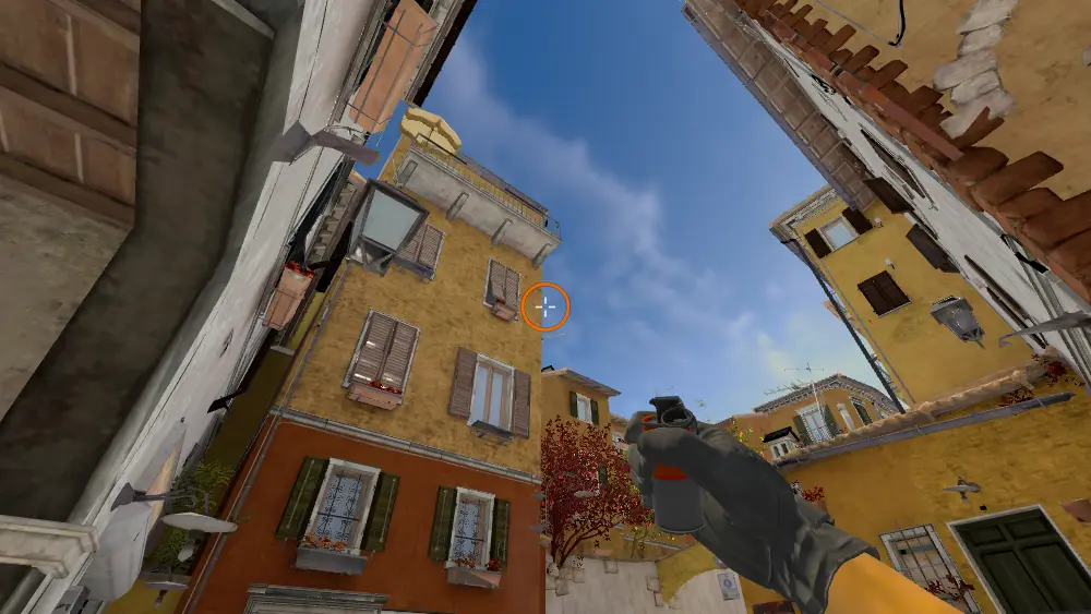 Standing on the T Spawn spot on Inferno, the aim mark on the point this smoke is thrown at.