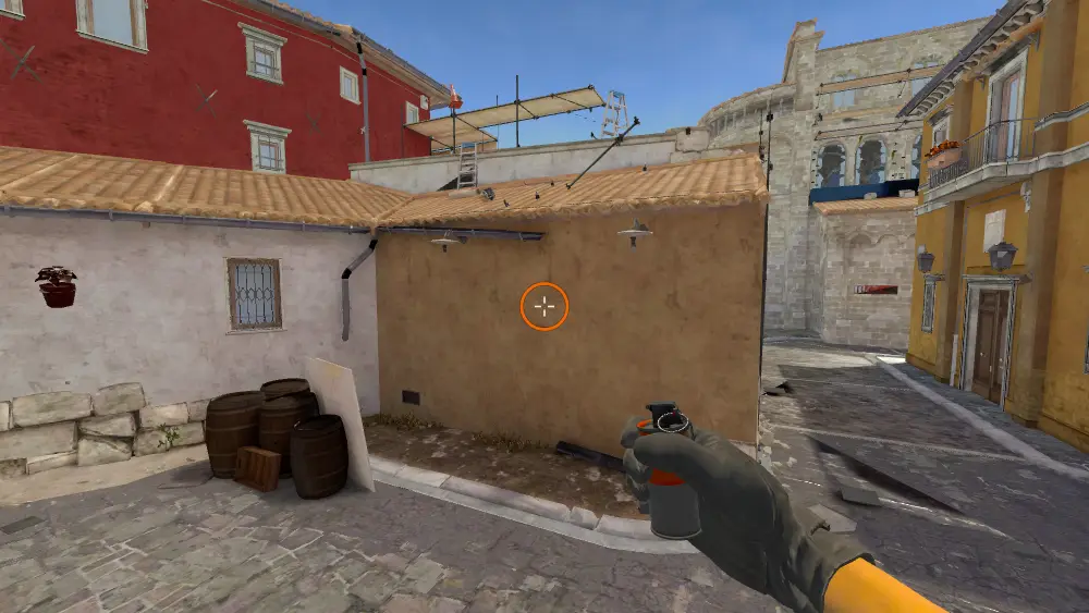 Standing on the Sandbags spot on Inferno, the aim mark on the point this molotov is thrown at.