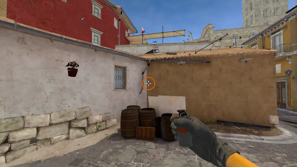 Standing on the Half Wall spot on Inferno, the aim mark on the point this molotov is thrown at.