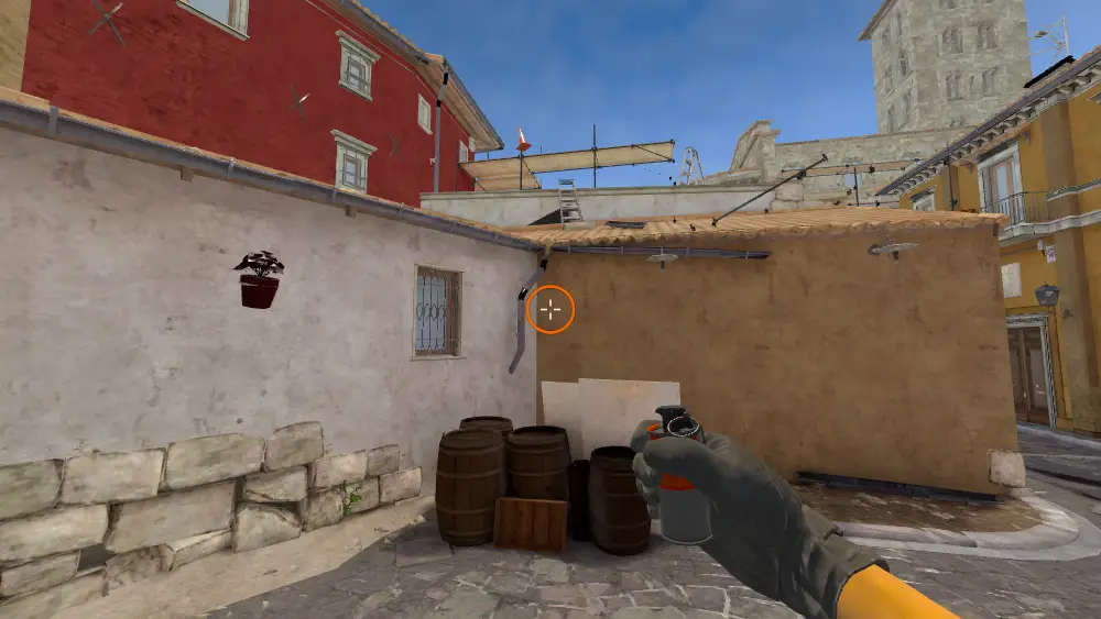 Standing on the Half Wall spot on Inferno, the aim mark on the point this molotov is thrown at.