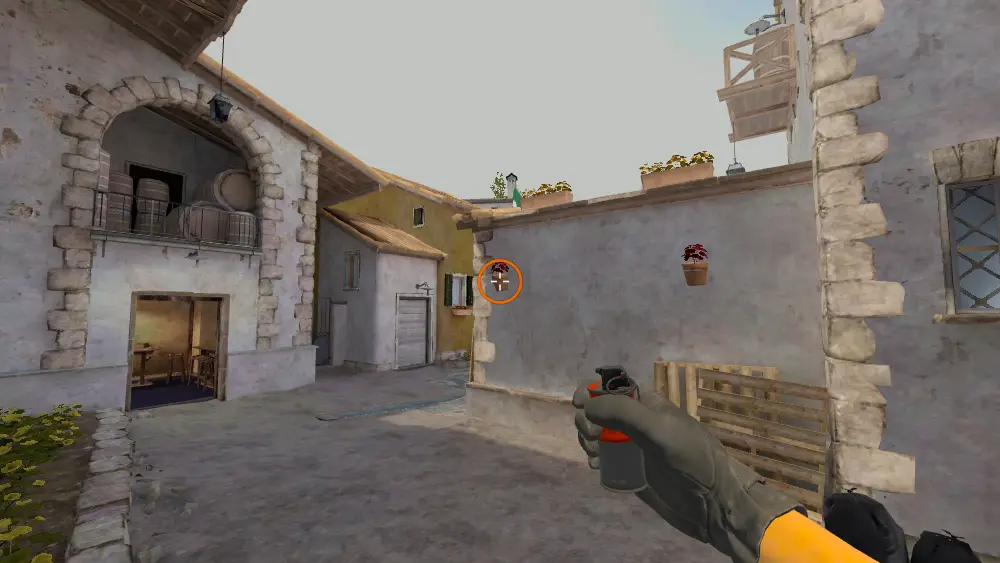 Standing on the Arch spot on Inferno, the aim mark on the point this smoke is thrown at.