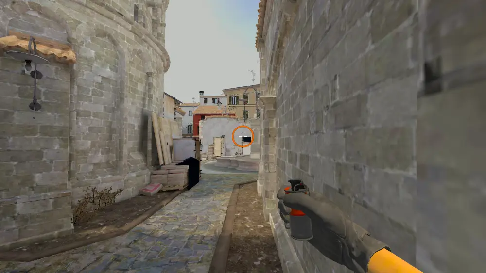 Standing on the Coffins spot on Inferno, the aim mark on the point this smoke is thrown at.