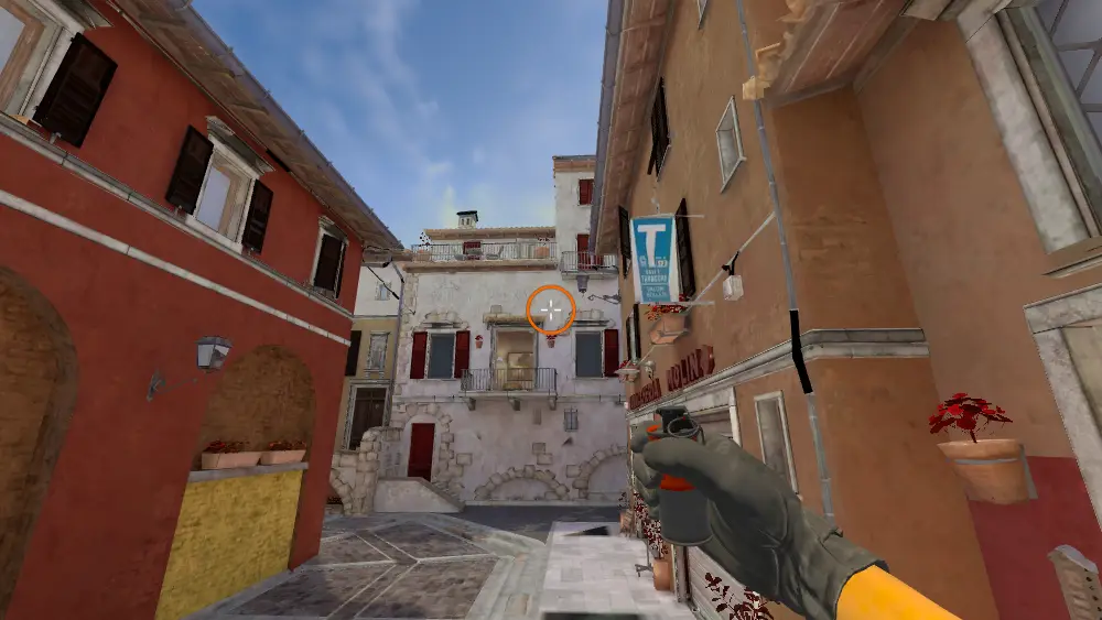 Standing on the Alt Mid spot on Inferno, the aim mark on the point this smoke is thrown at.
