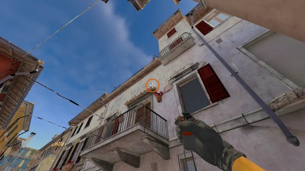 Standing on the Alt Mid spot on Inferno, the aim mark on the point this smoke is thrown at.