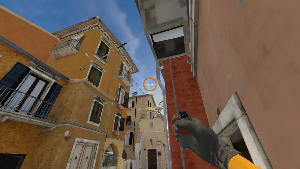 Standing on the Bottom Mid spot on Inferno, the aim mark on the point this smoke is thrown at.