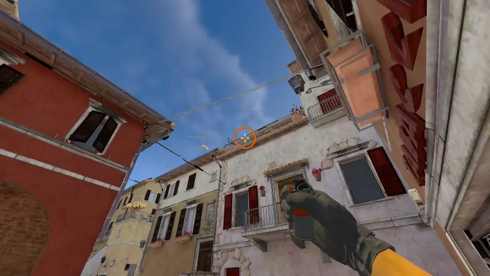 Standing on the Alt Mid spot on Inferno, the aim mark on the point this smoke is thrown at.