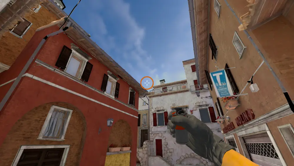 Standing on the Alt Mid spot on Inferno, the aim mark on the point this smoke is thrown at.