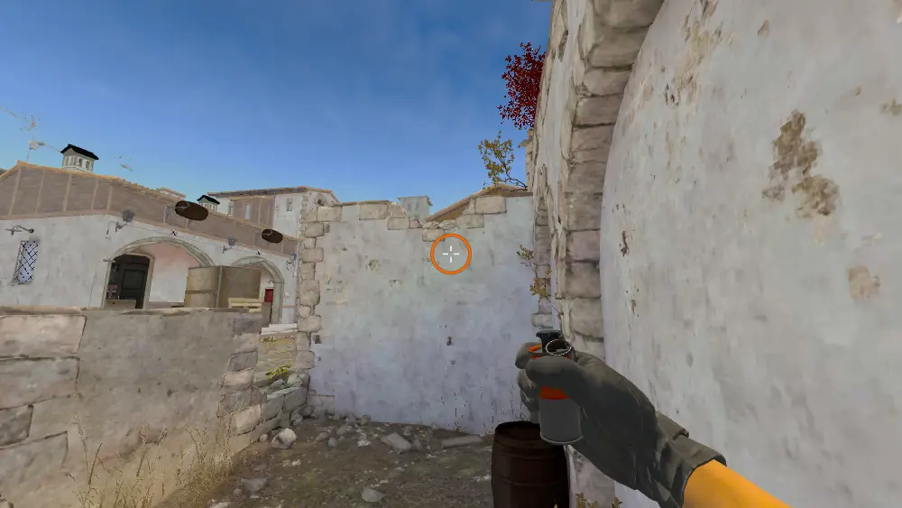 Standing on the Pit spot on Inferno, the aim mark on the point this smoke is thrown at.