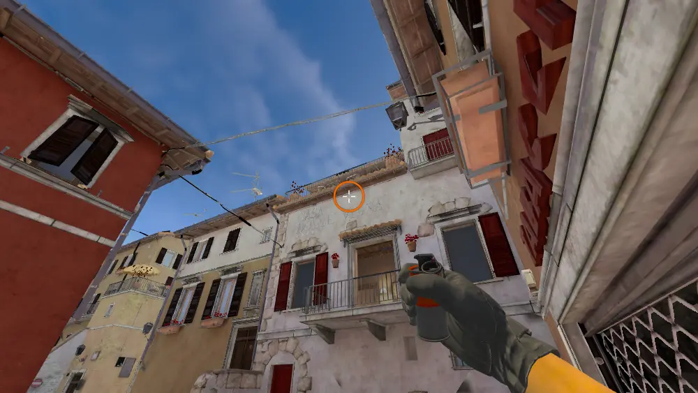 Standing on the Mid2 spot on Inferno, the aim mark on the point this smoke is thrown at.