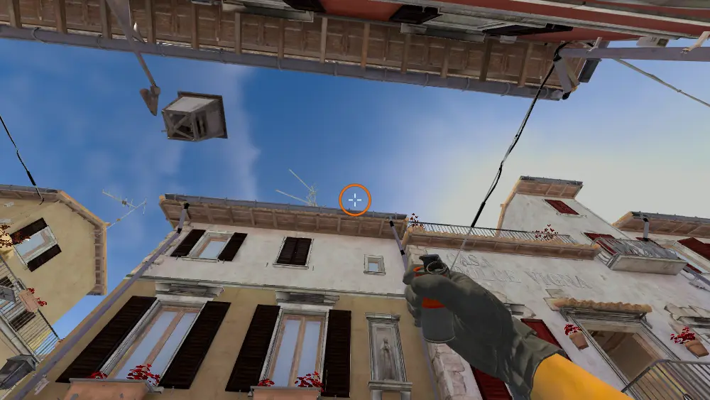 Standing on the Alt Mid spot on Inferno, the aim mark on the point this smoke is thrown at.