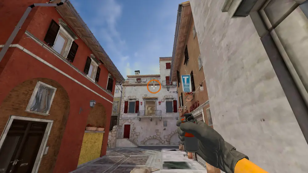 Standing on the Alt Mid spot on Inferno, the aim mark on the point this smoke is thrown at.