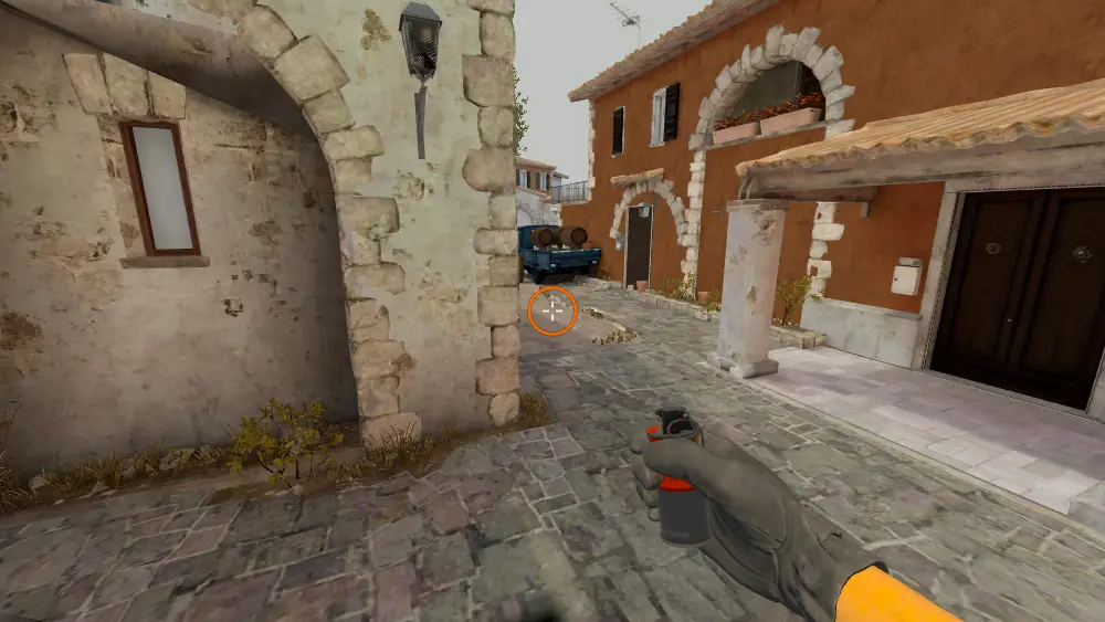 Standing on the Short spot on Inferno, the aim mark on the point this molotov is thrown at.