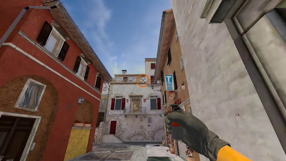Standing on the Alt Mid spot on Inferno, the aim mark on the point this smoke is thrown at.