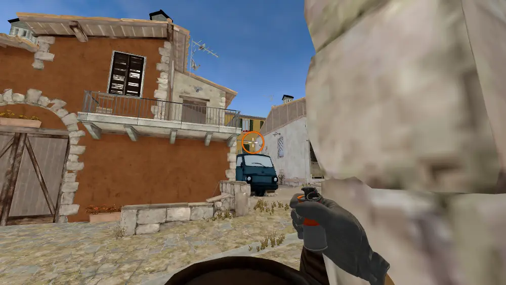 Standing on the Pit spot on Inferno, the aim mark on the point this flash is thrown at.