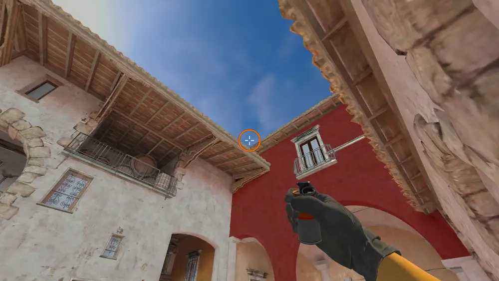 Standing on the CT To Bottom Mid spot on Inferno, the aim mark on the point this smoke is thrown at.