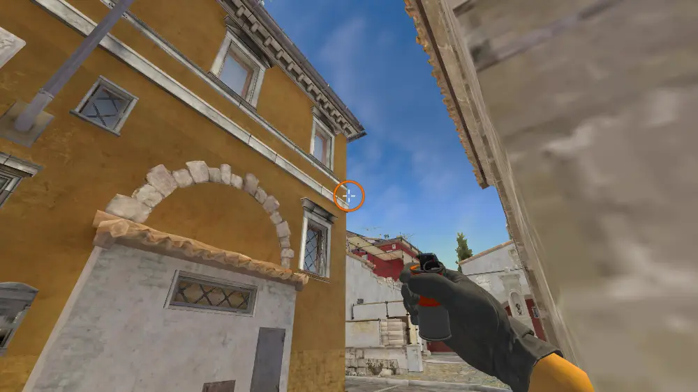Standing on the CT spot on Inferno, the aim mark on the point this flash is thrown at.