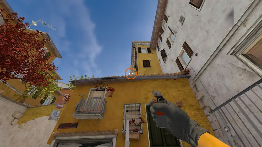 Standing on the T Spawn spot on Inferno, the aim mark on the point this smoke is thrown at.