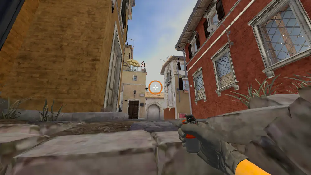 Standing on the Underpass spot on Inferno, the aim mark on the point this flash is thrown at.