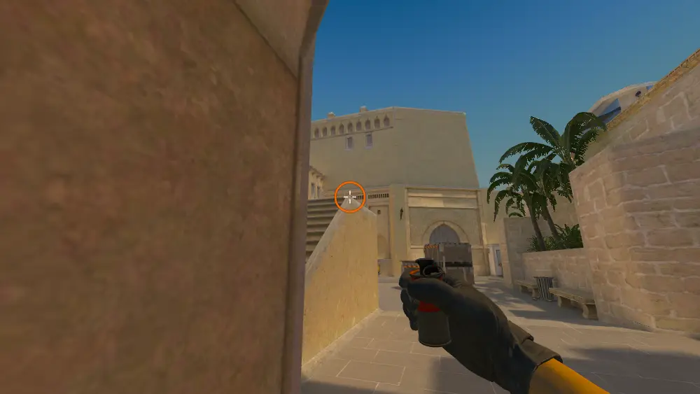 Standing on the Top Connector spot on Mirage, the aim mark on the point this molotov is thrown at.