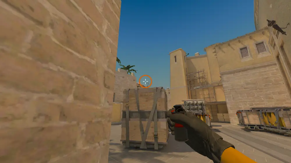 Standing on the Triple Box spot on Mirage, the aim mark on the point this molotov is thrown at.