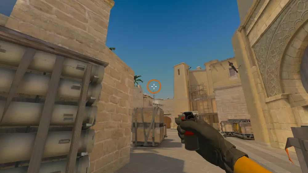 Standing on the Ticket Booth spot on Mirage, the aim mark on the point this molotov is thrown at.