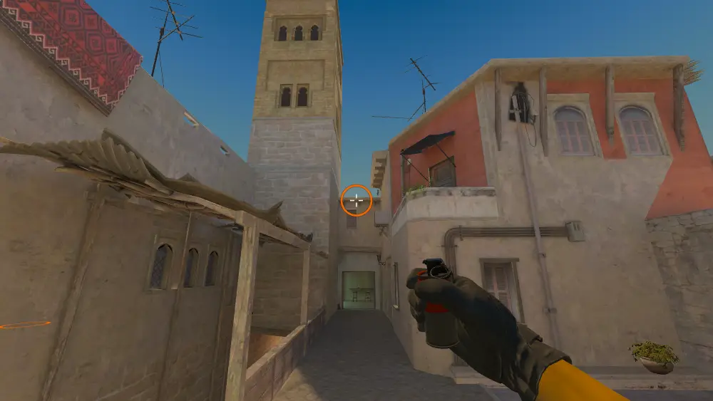 Standing on the Mirage spot on Mirage, the aim mark on the point this flash is thrown at.