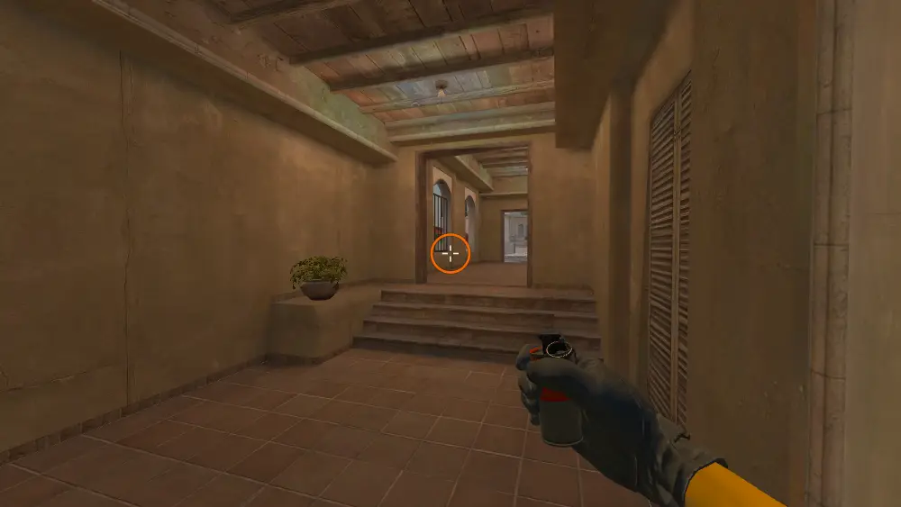 Standing on the Mirage spot on Mirage, the aim mark on the point this smoke is thrown at.