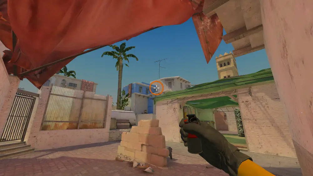 Standing on the Bench spot on Mirage, the aim mark on the point this flash is thrown at.