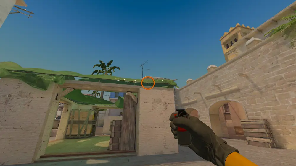 Standing on the Market Window spot on Mirage, the aim mark on the point this flash is thrown at.