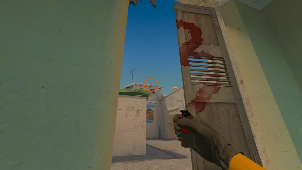 Standing on the Market Window spot on Mirage, the aim mark on the point this smoke is thrown at.