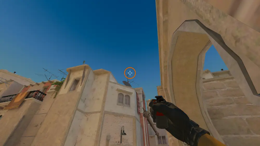 Standing on the Mirage spot on Mirage, the aim mark on the point this smoke is thrown at.