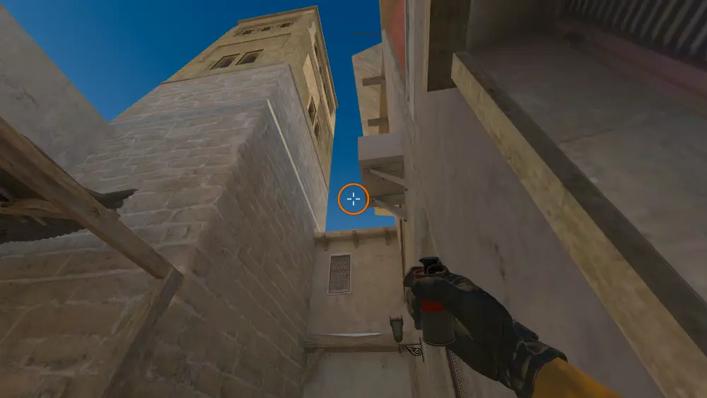 Standing on the Back Alley spot on Mirage, the aim mark on the point this smoke is thrown at.