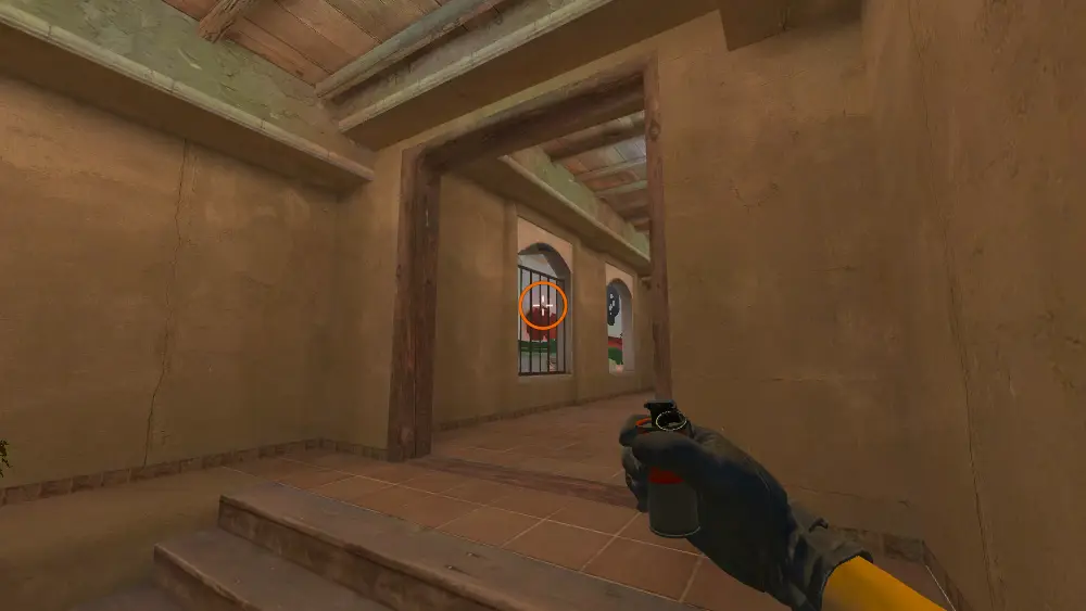 Standing on the B Apartments spot on Mirage, the aim mark on the point this molotov is thrown at.