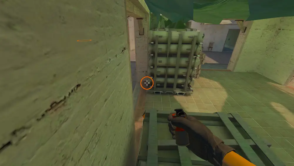 Standing on the Mirage spot on Mirage, the aim mark on the point this smoke is thrown at.